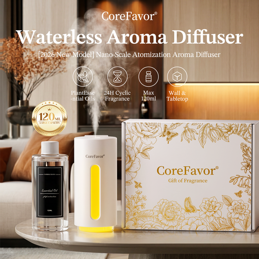 CoreFavor Waterless Essential Oil Diffuser (H2) with 3x120ml Oil (Paris Bloom + Enchanted + Luxury)