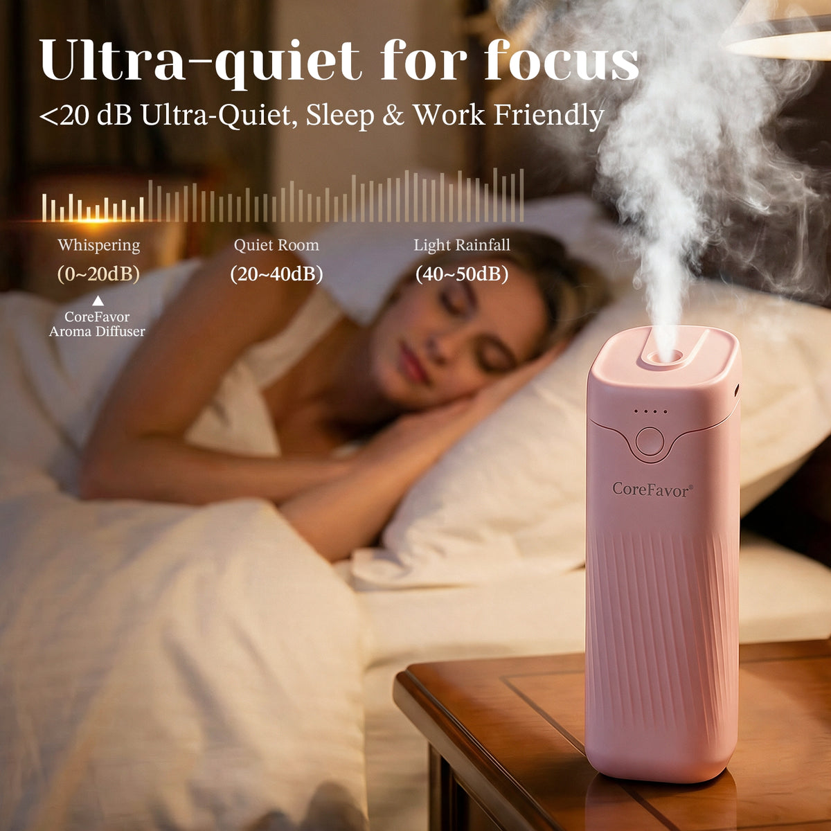 CoreFavor Waterless Essential Oil Diffuser (M60) with 120ml Oil(Pink, Lavender)