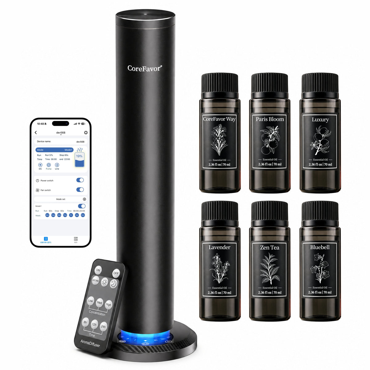 CoreFavor Smart Waterless Aroma Diffuser for Home with 6x70ml Oil