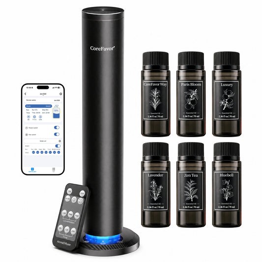 CoreFavor Smart Waterless Aroma Diffuser for Home with 6x70ml Oil