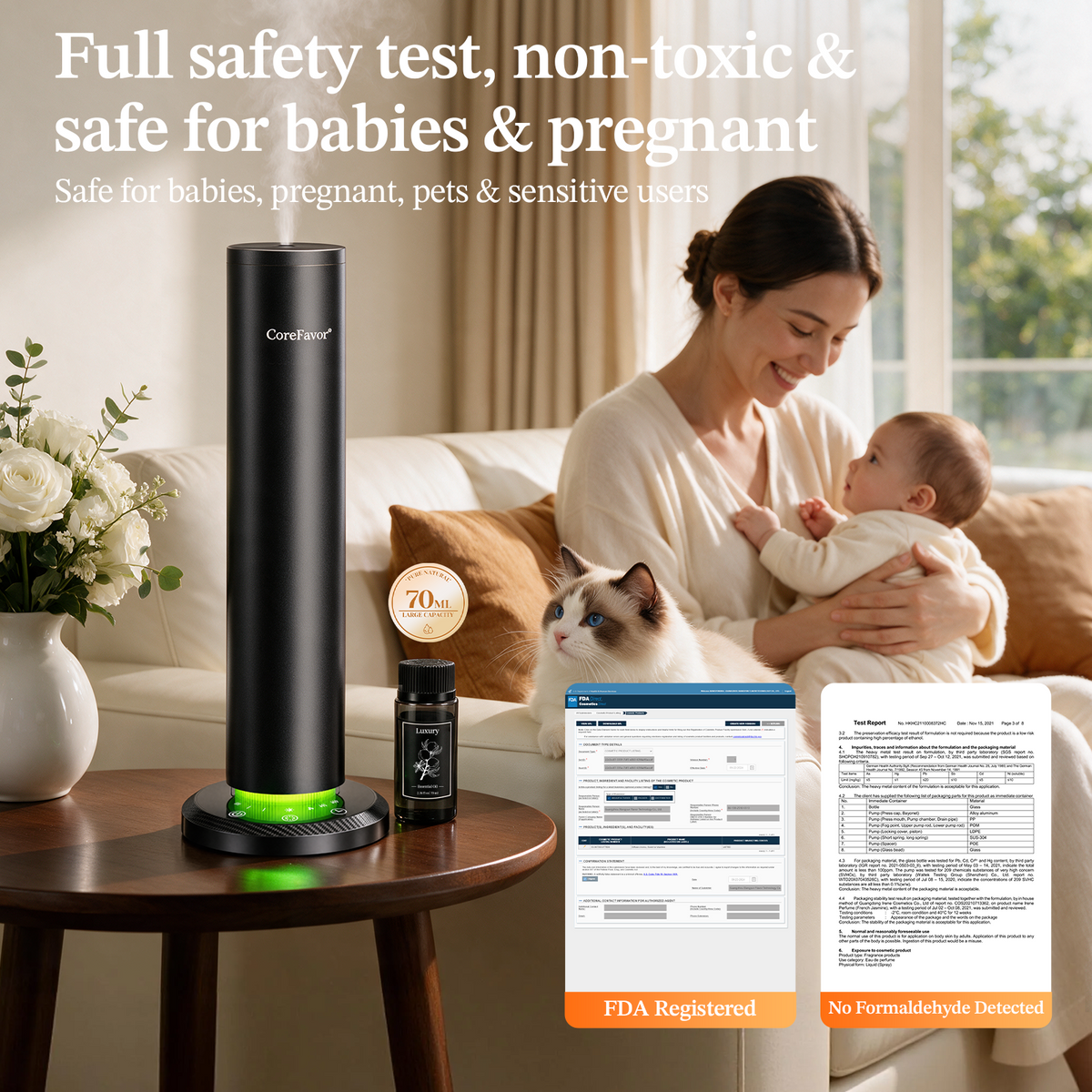 CoreFavor Smart Waterless Aroma Diffuser for Home with 6x70ml Oil