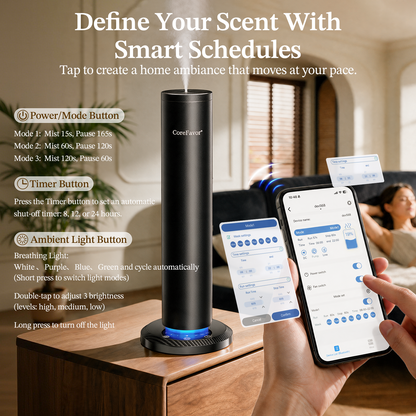 CoreFavor Smart Waterless Aroma Diffuser for Home with 6x70ml Oil