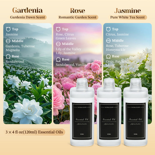 CoreFavor 3x120ml Essential Oil for Diffuser M60 (Gardenia + Rose + Jasmine)