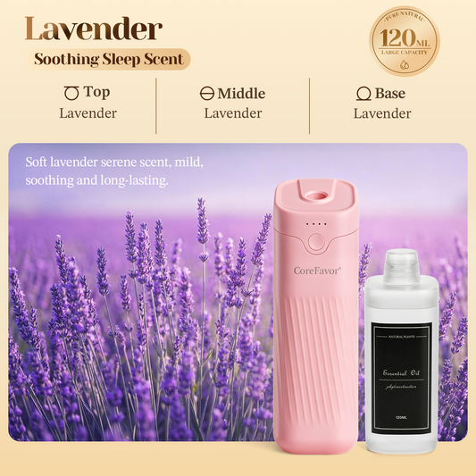 CoreFavor Waterless Essential Oil Diffuser (M60) with 120ml Oil(Pink, Lavender)