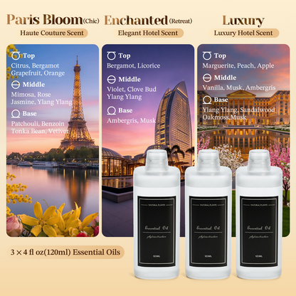 CoreFavor 3x120ml Essential Oil for Diffuser M60 (Paris Bloom + Enchanted + Luxury)