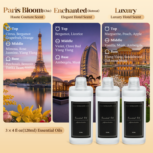 CoreFavor 3x120ml Essential Oil for Diffuser M60 (Paris Bloom + Enchanted + Luxury)