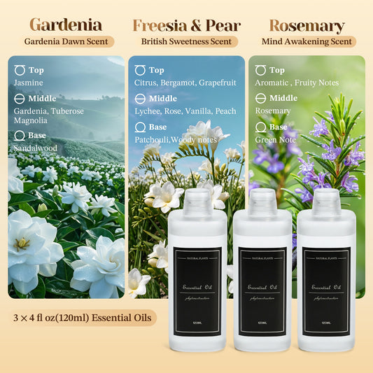CoreFavor 3x120ml Essential Oil for Diffuser M60 (Gardenia + Freesia&Pear + Rosemary)