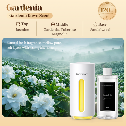 CoreFavor Waterless Essential Oil Diffuser (H2) with 120ml Oil (Gardenia)
