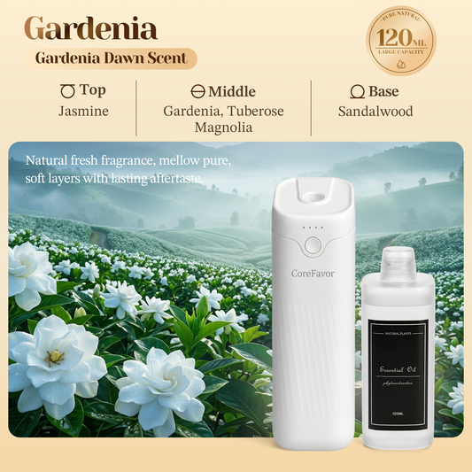 CoreFavor Waterless Essential Oil Diffuser (M60) with 120ml Oil (Gardenia)