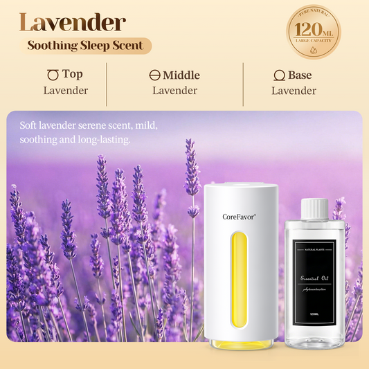 CoreFavor Waterless Essential Oil Diffuser (H2) with 120ml Oil (Lavender)